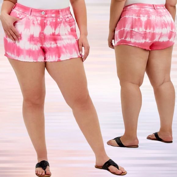 torrid Pants - Torrid Pink Tie Dye Vintage Stretch Mid-Rise Shortie Short Size 18 NWT
